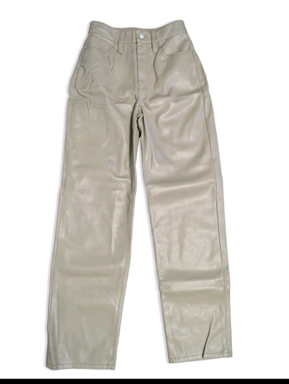 Madewell The Perfect Vintage Straight Jean Vegan Leather Pants Beige Tan Sz 23
